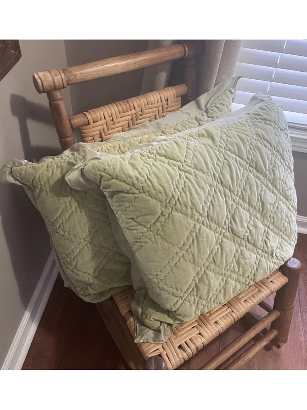 Pottery Barn Diamond Silk Velvet Standard Pillow Shams Sage Green Set of 2